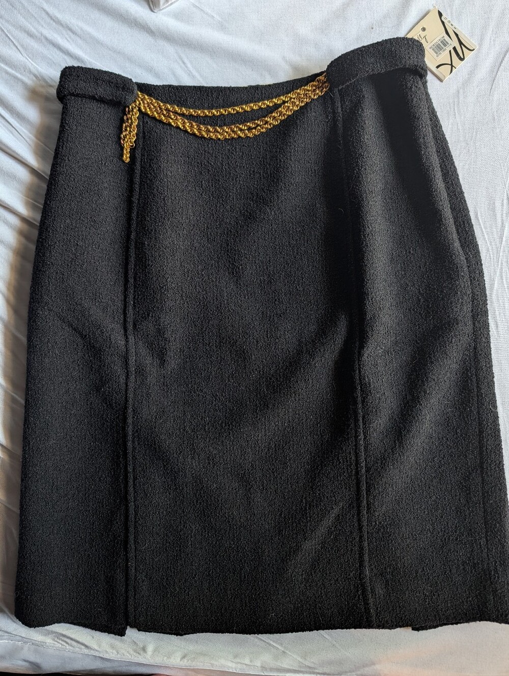 Milly of New York black wool pencil skirt with gold chain accent NWT